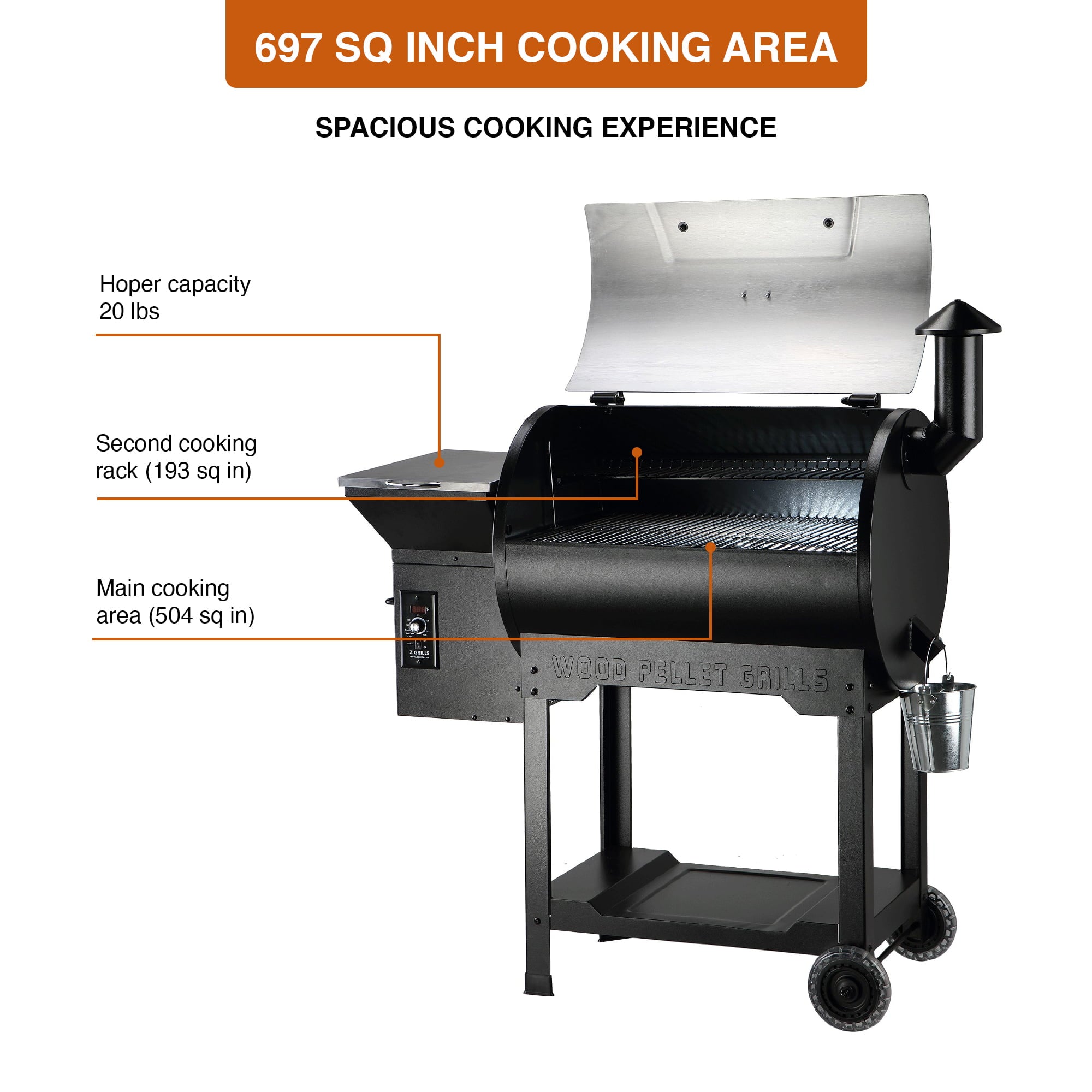ZPG-7002B3E 697 sq. in. Wood Pellet Grill and Smoker 8-in-1 BBQ Stainless Steel