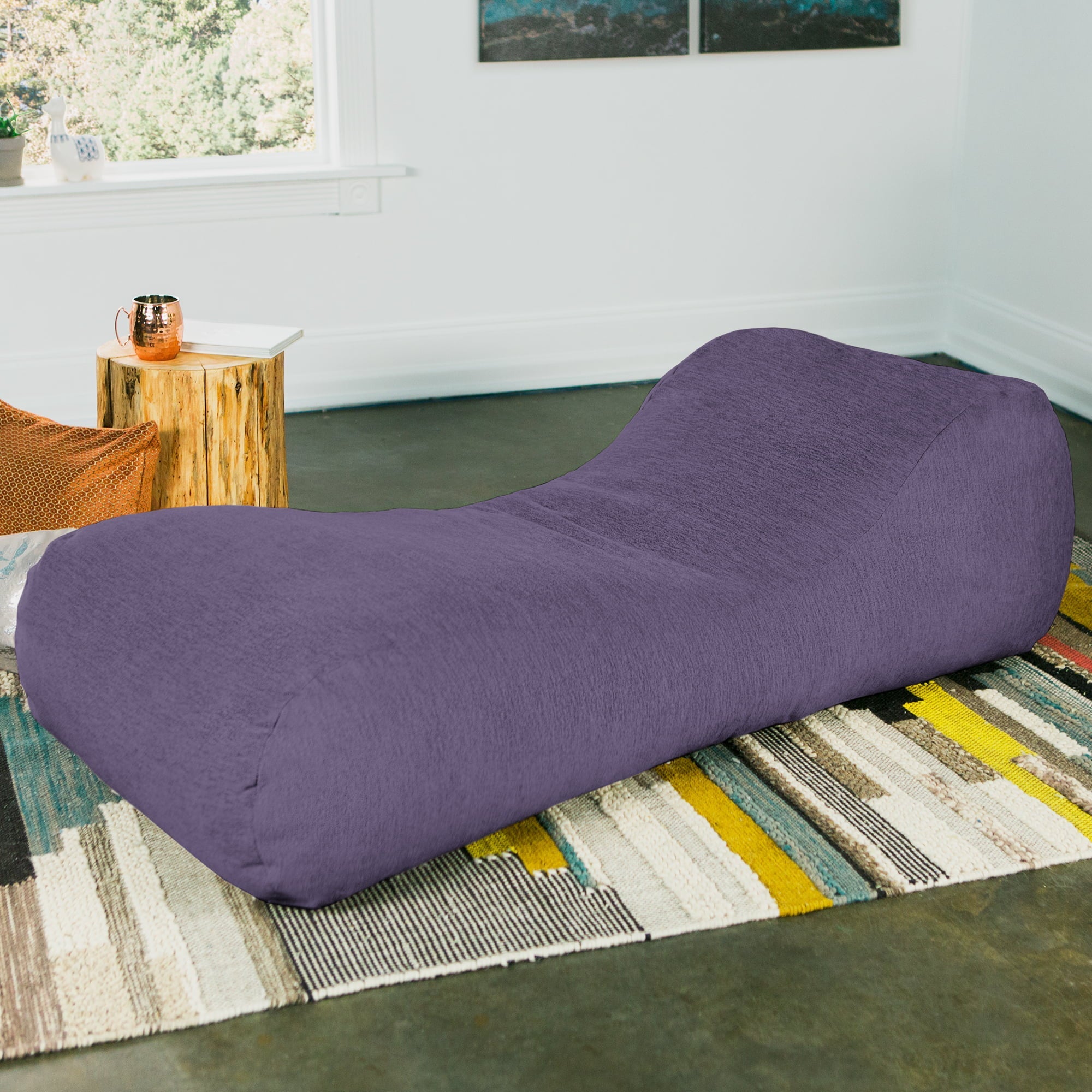 Jaxx Bean Bags Jaxx Arlo Bean Bag Chaise Lounge Chair with Chenille Cover Purple