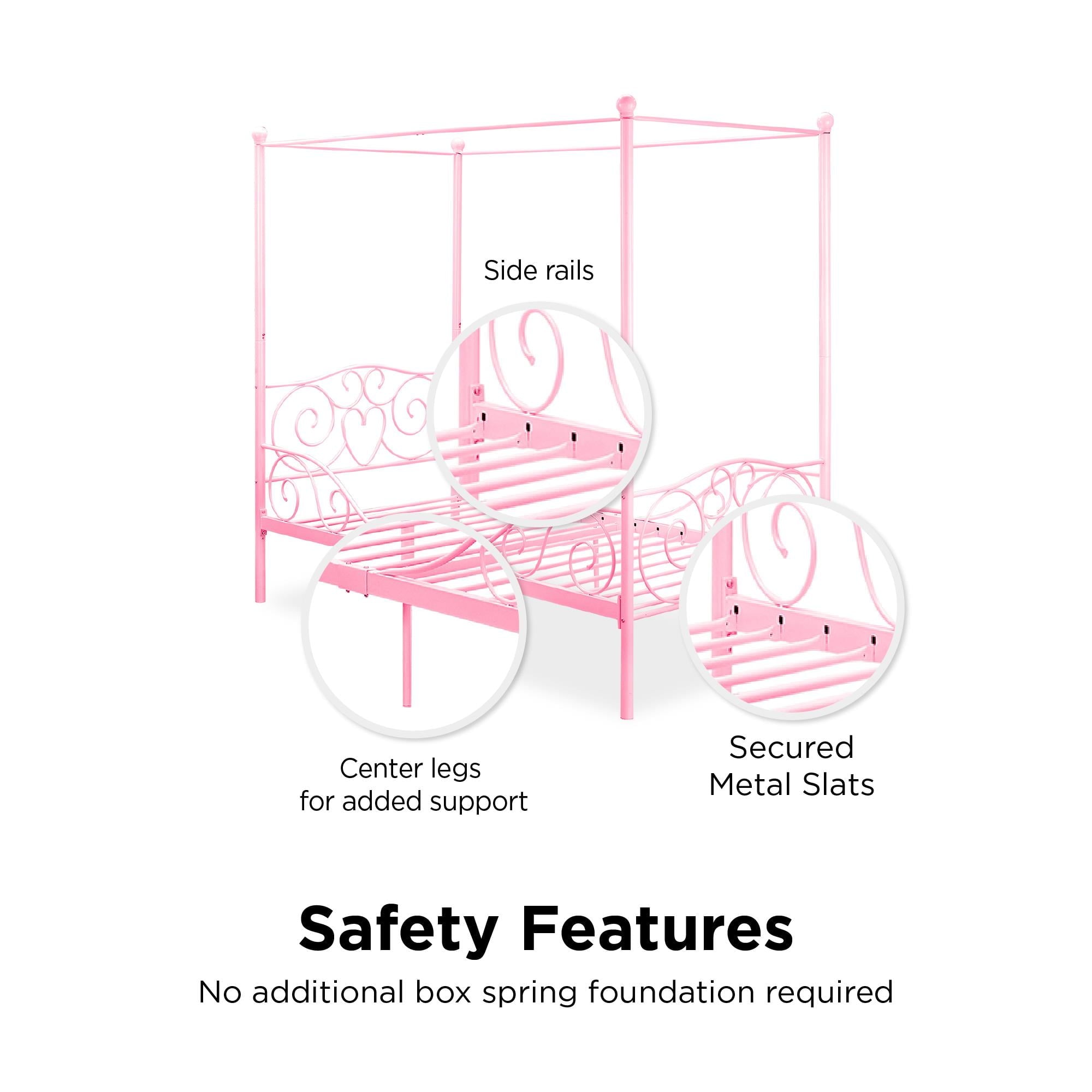 DHP Canopy Metal Bed, Twin, Pink