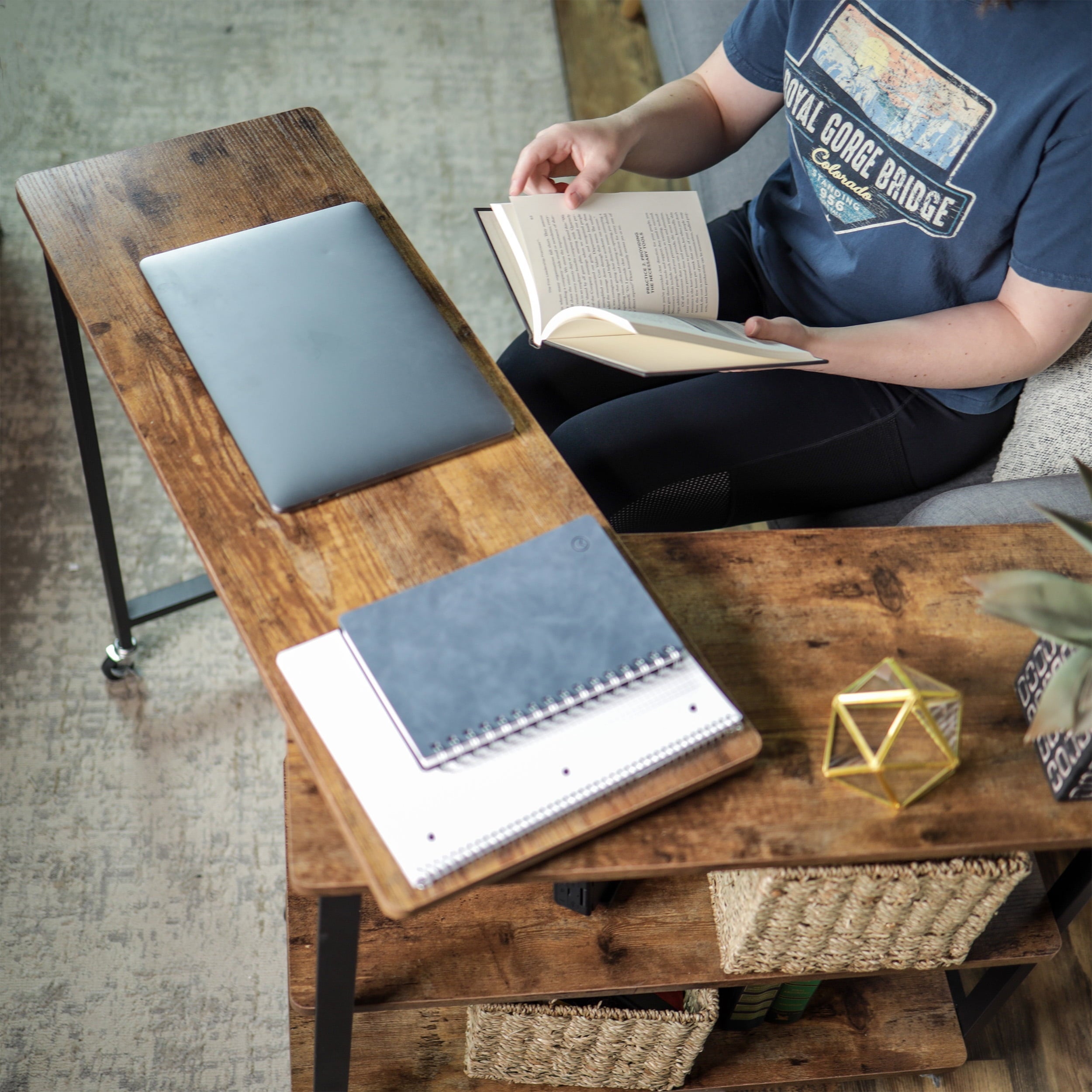 7Penn Side Couch Table Tray with Wheels - Rotating Sofa Side Table Swivel Desk