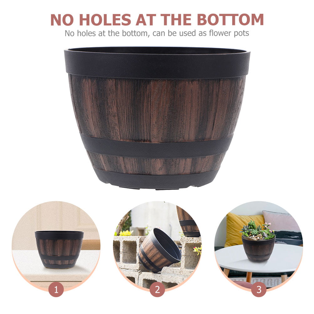 Imitation Wooden Flower Pot Large Capacity Retro Plastic Planter for Garden