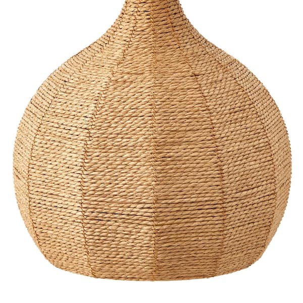 Bridleridge 25 in. Rattan Table Lamp with White Fabric Shade