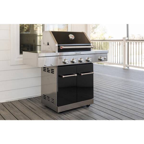 4-Burner Propane Gas Grill with Searing Side Burner in Black