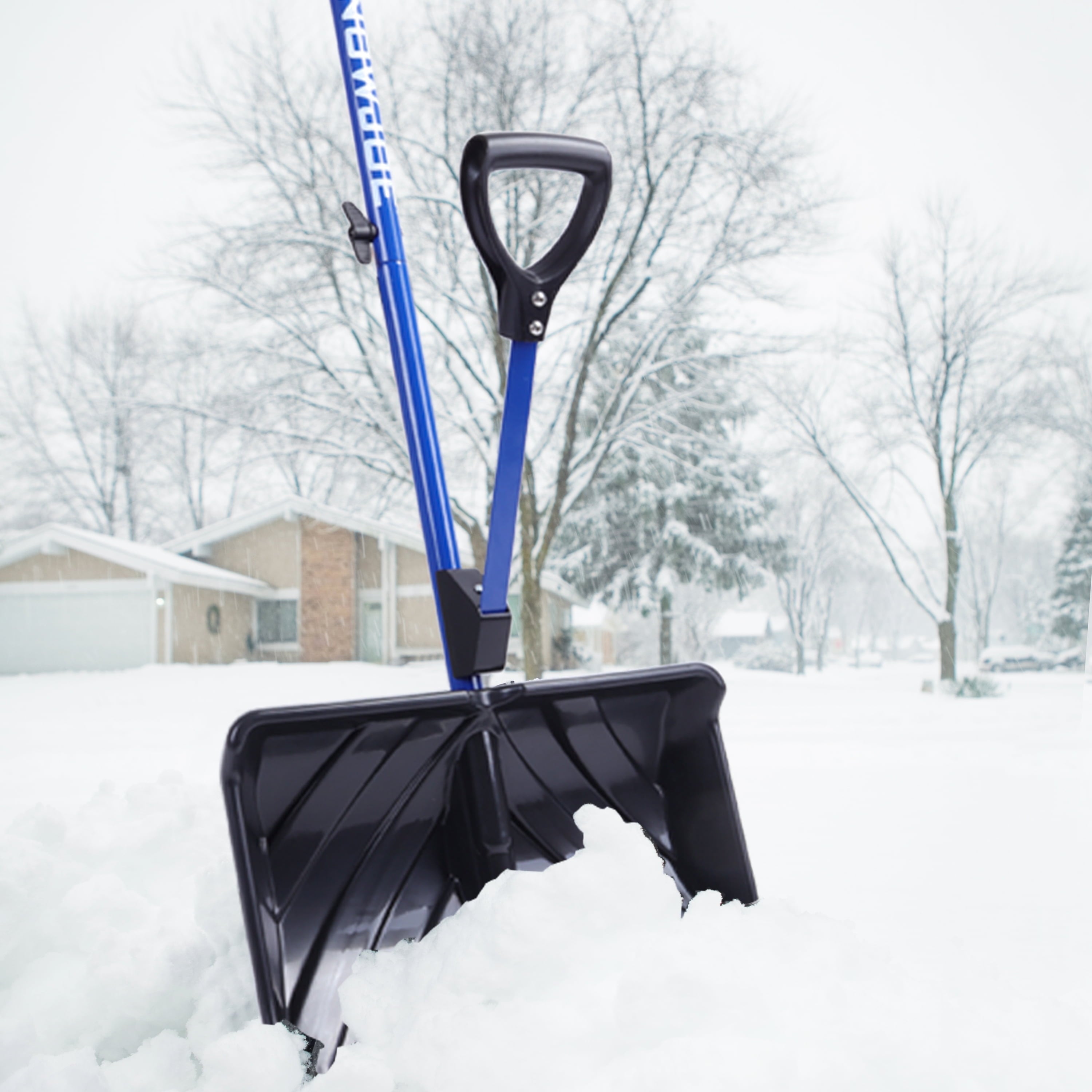 Snow Joe Shovelution Strain-Reducing Snow Shovel, 18-inch Poly Blade, Spring Assisted Handle