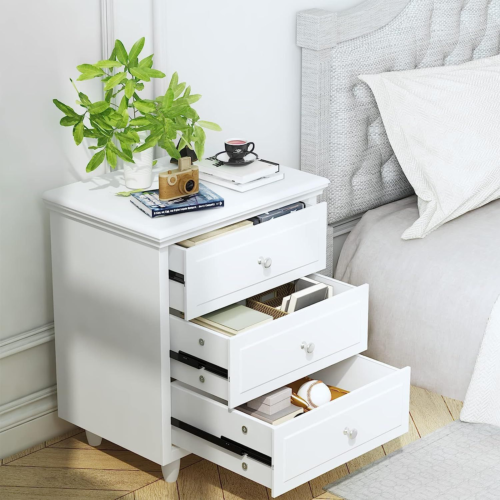 AWQM 3 Drawers Nightstand, with Wood Legs,Modern White Dresser