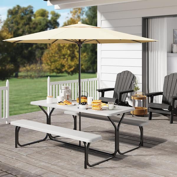 6 ft. Outdoor Picnic Table and Bench with Umbrella Hole