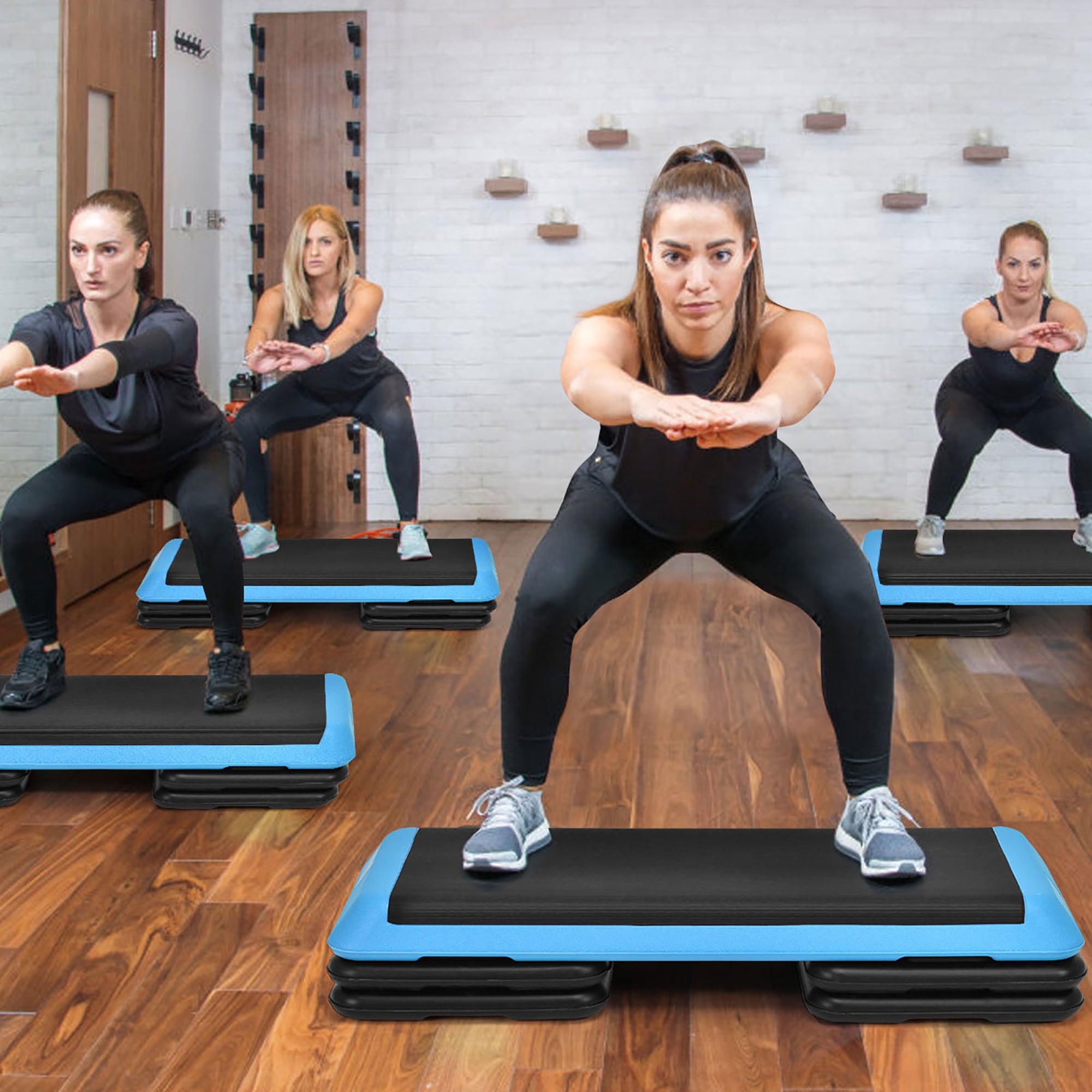 Costway Fitness Aerobic Step Cardio Adjust 4'' - 6'' - 8'' Exercise Stepper w/Risers Blue