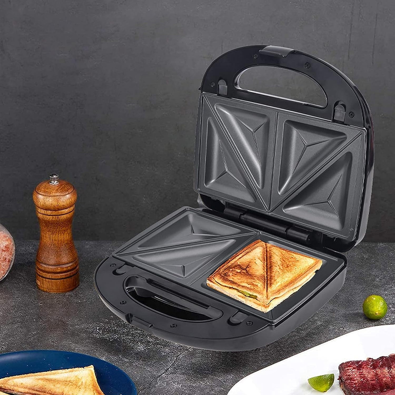 3 in 1 Electric Sandwich Maker, Panini Press Grill and Waffle Iron Set with Removable Non-Stick Plates, Perfect for Cooking Grilled Cheese, Tuna Melts, Burgers, Steaks and Snacks, Black