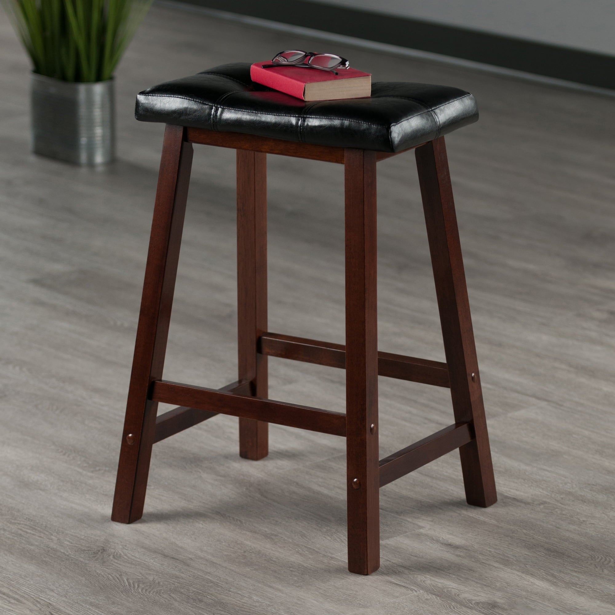 Winsome Wood Mona Cushion Saddle Seat Counter Stool, Black & Walnut