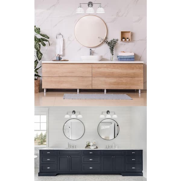 Savannah 26 in. W. 3-Light Polished Chrome Vanity Light with Satin White Shades