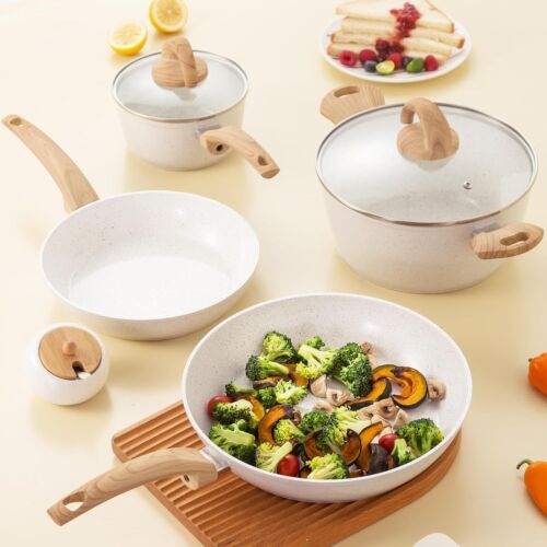 Nonstick Kitchen Cookware Set, Pots and Pans Set ,White (PFOS, PFOA Free)