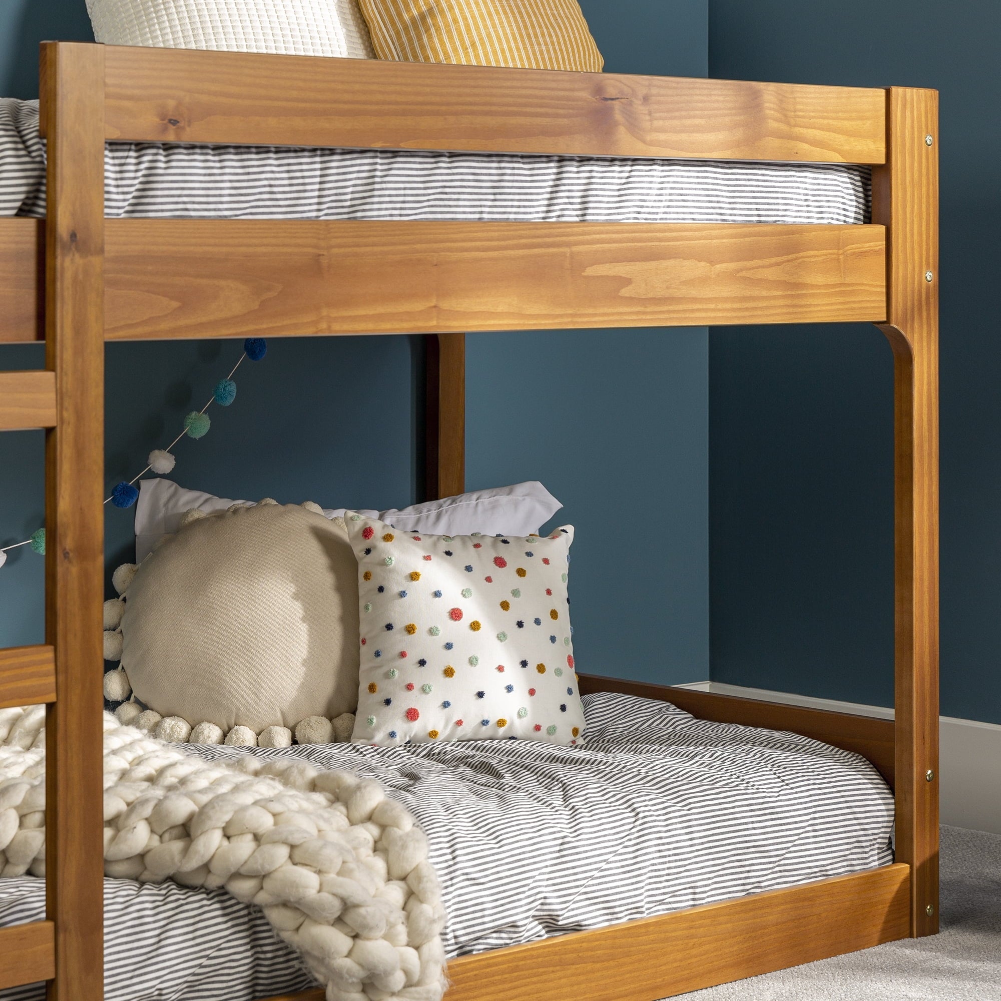 Walker Edison Modern Twin Over Twin Youth Bunk Bed, Caramel
