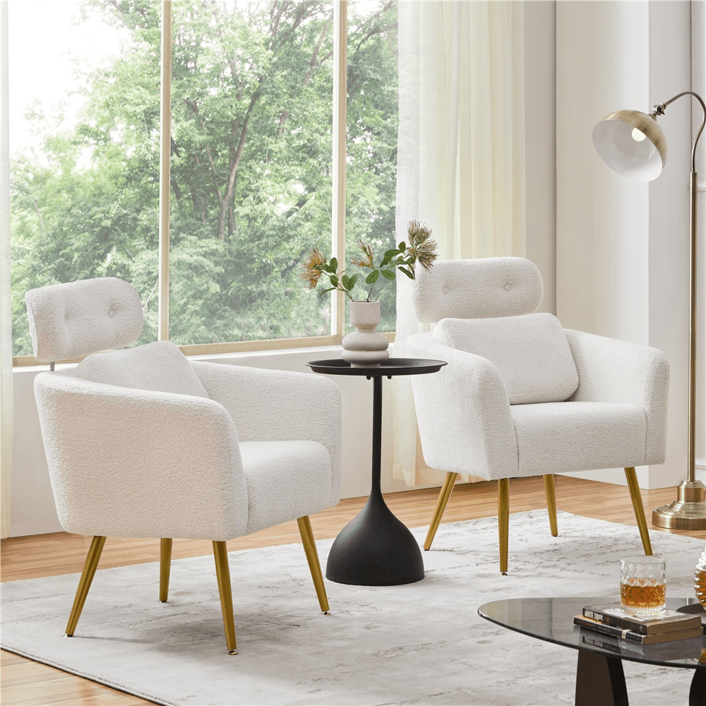 Yaheetech Upholstered Boucle Barrel Accent with Adjustable Headrest,White