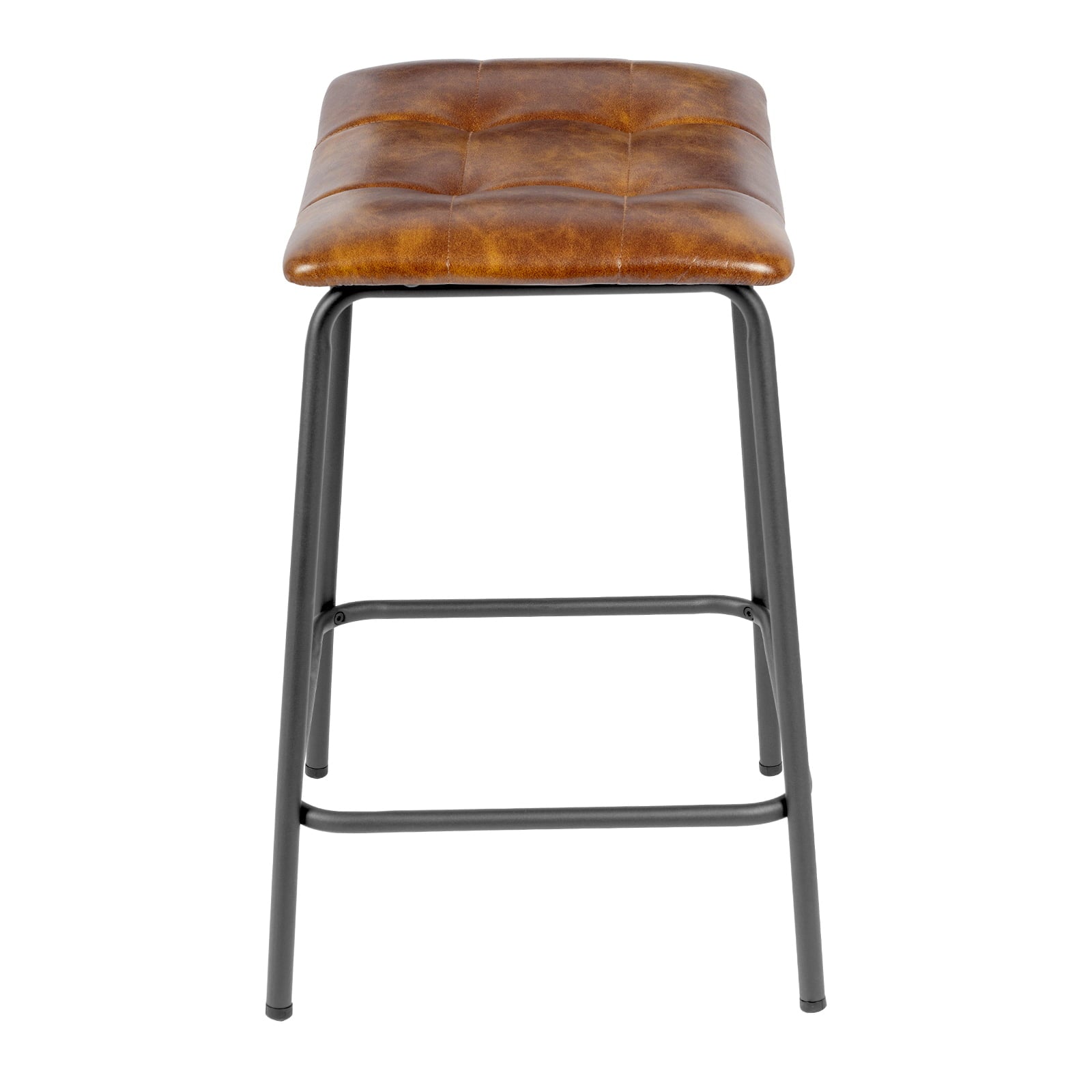 Duhome Counter Height Bar Stools Set of 2, Faux Leather Kitchen Counter Stools with Metal Legs Backless Upholstered, Yellowish Brown