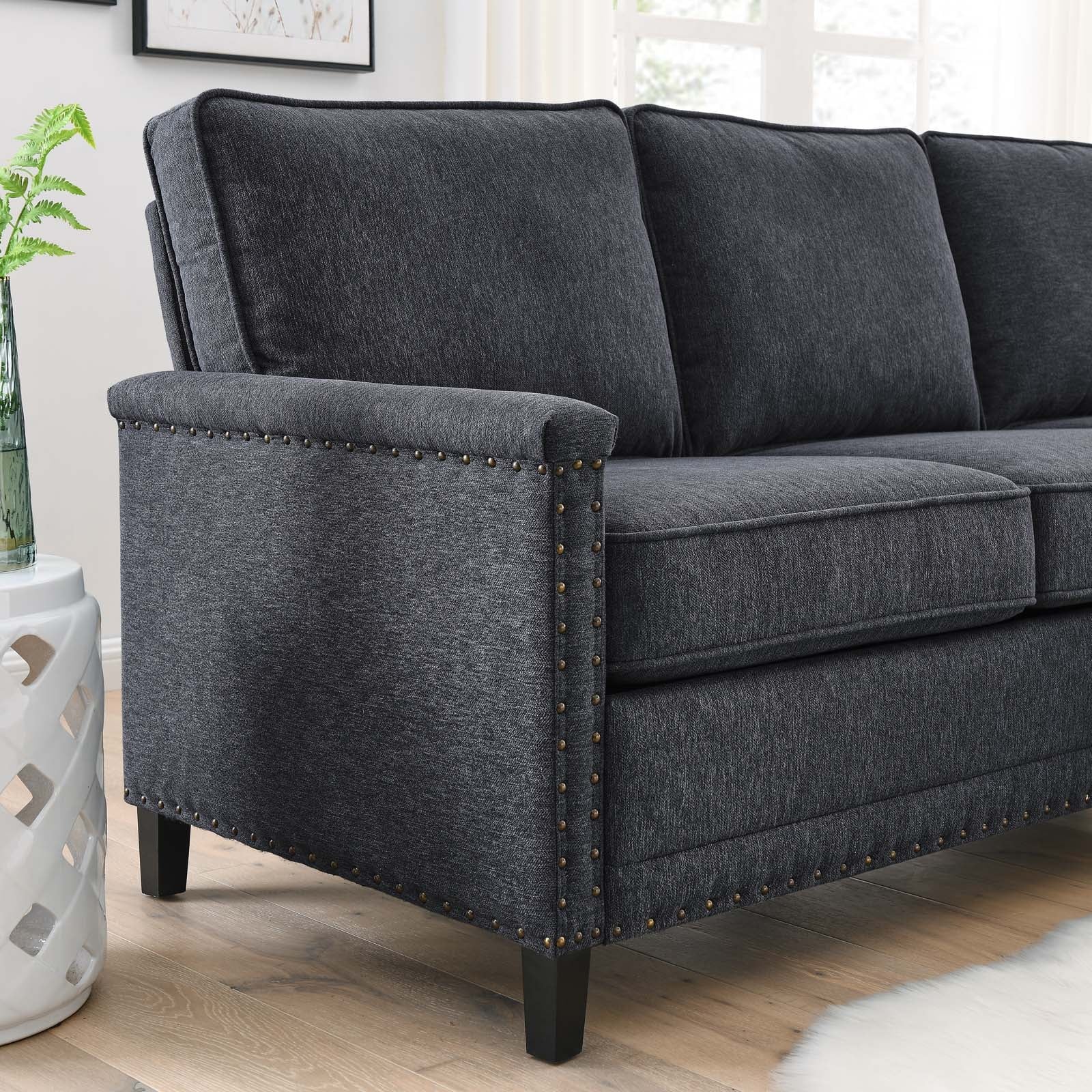 Modway Ashton Upholstered Fabric Sectional Sofa in Charcoal