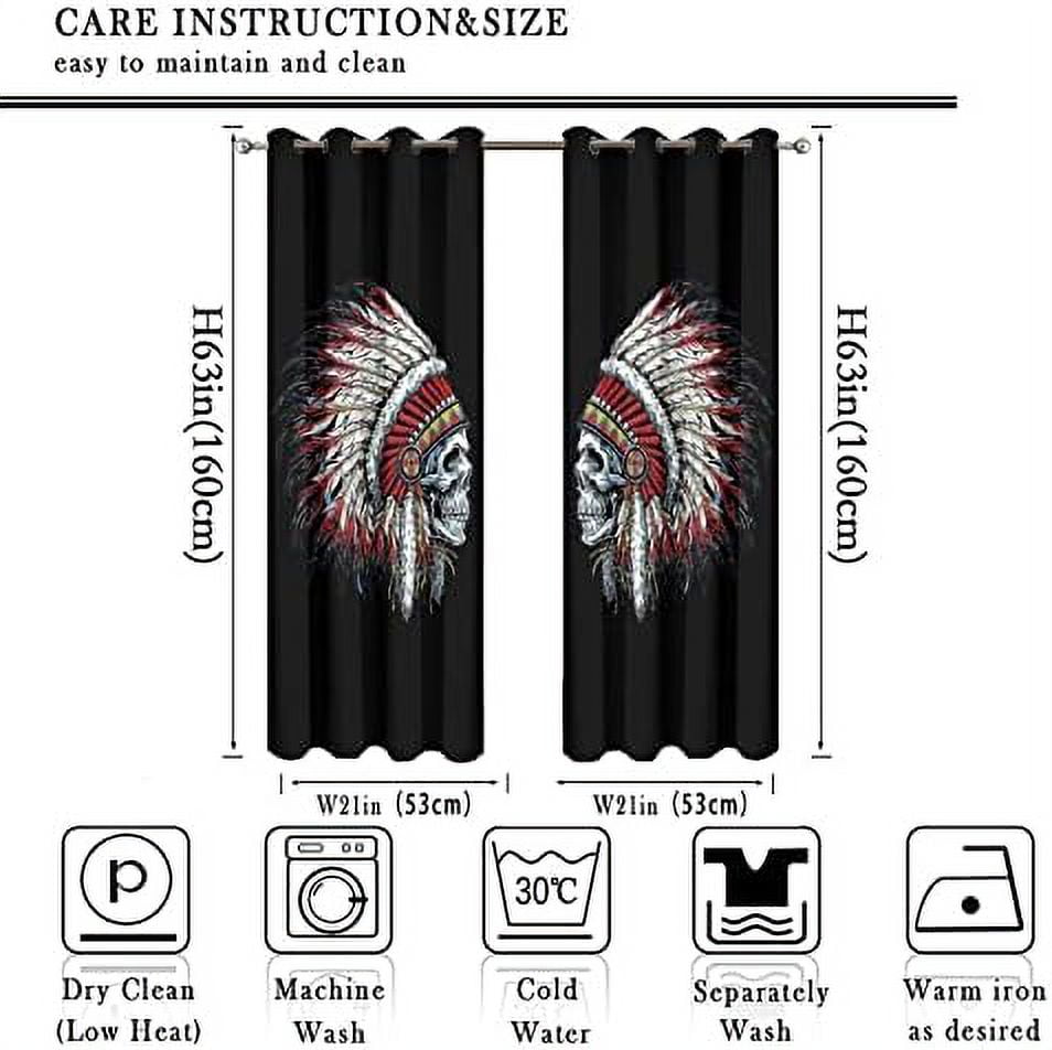 Cool Skull Curtains Fantasy Galaxy Gothic Skull Rose Flower Grommet Blackout Curtains for Bedroom Thermal Insulated Energy Efficient Noise Reducing and Light Blocking 42x63in 2 Panels