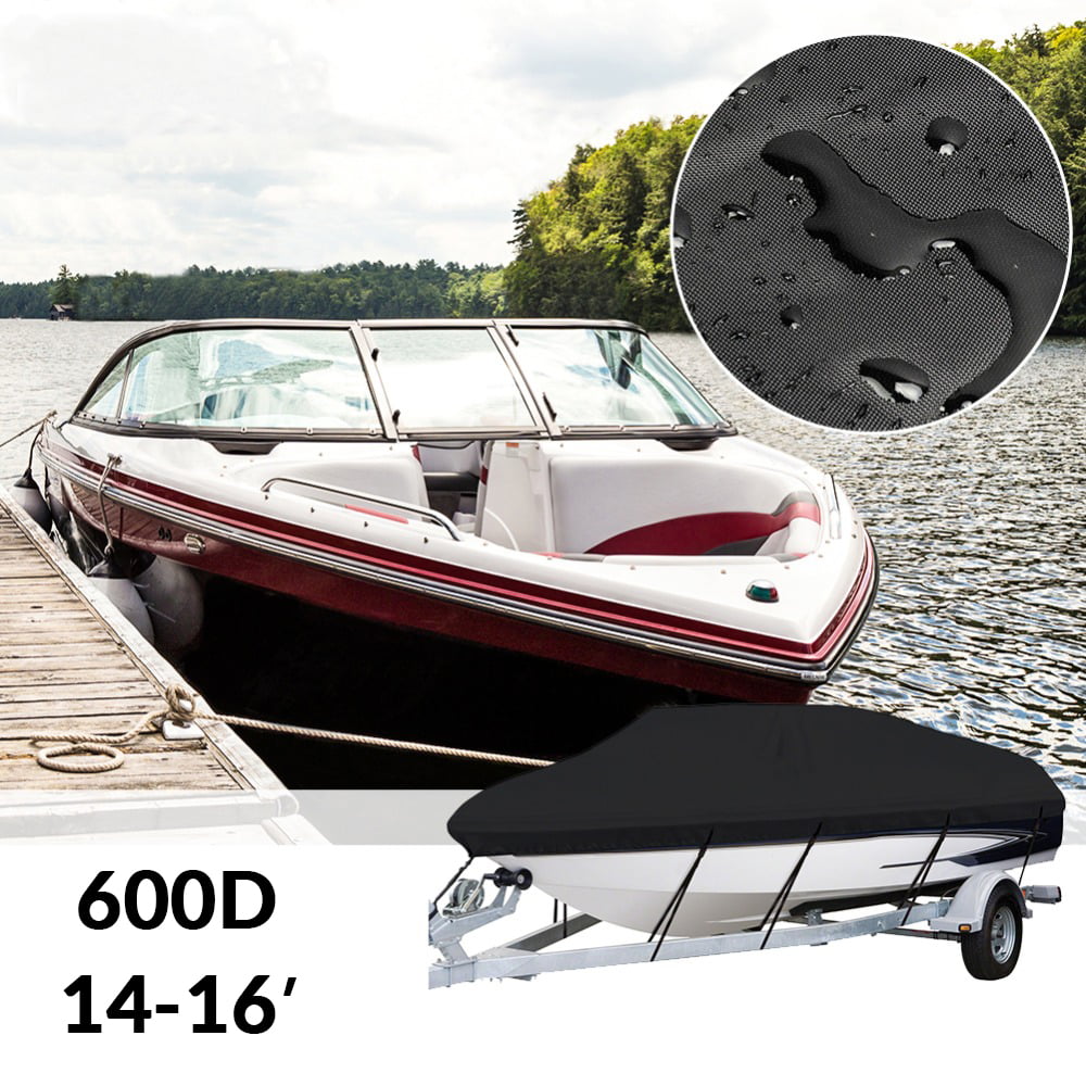 Waterproof 600D Marine Grade Heavy Duty Boat Cover Trailerable Fishing Ski Bass V-Hull Runabouts