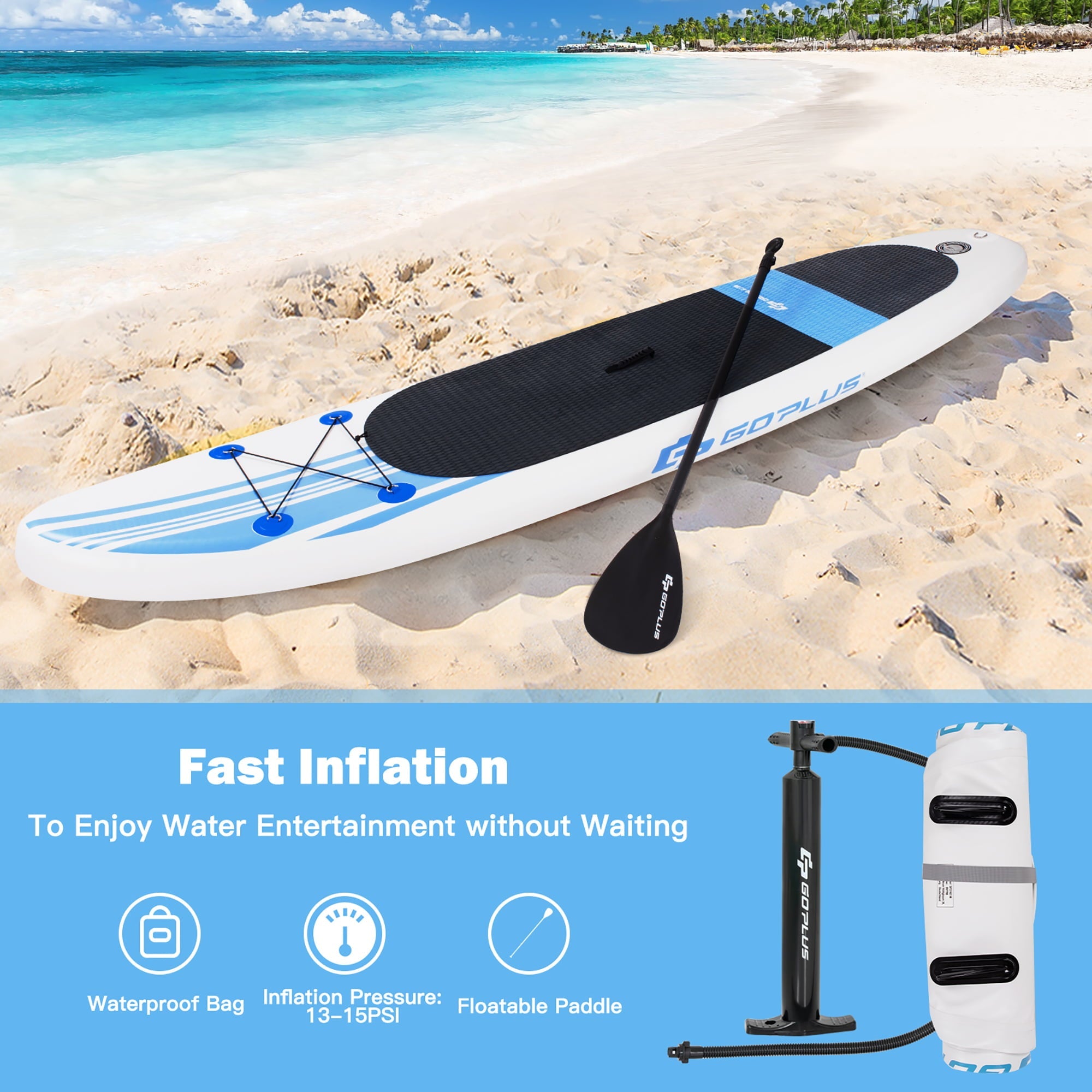 Goplus 10' Inflatable Stand Up Paddle Board SUP Adjustable Paddle Backpack Pump
