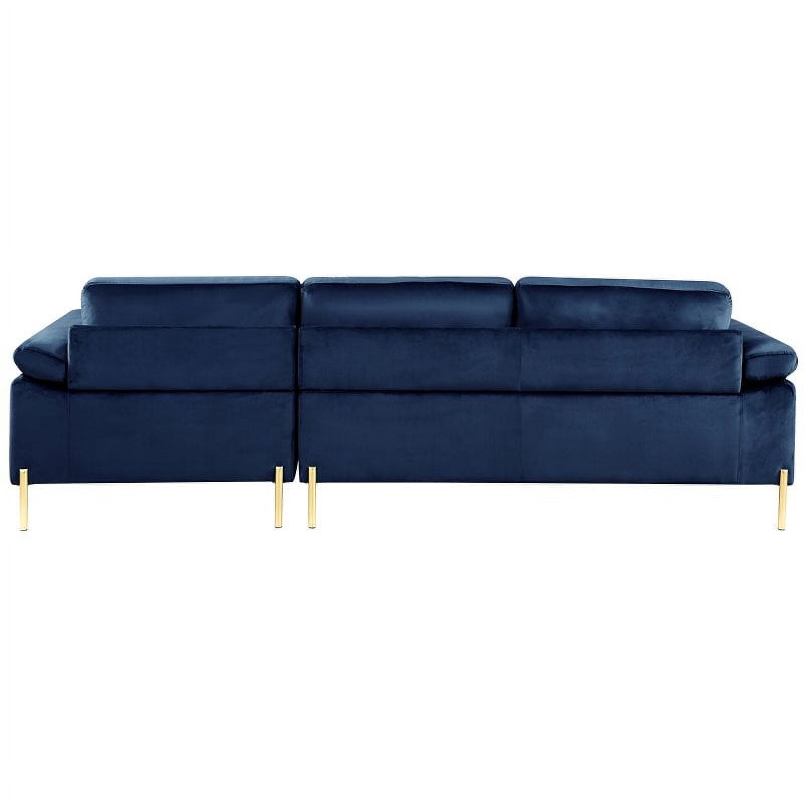 Maklaine Modern Velvet Sectional Sofa with Gold Legs in Blue