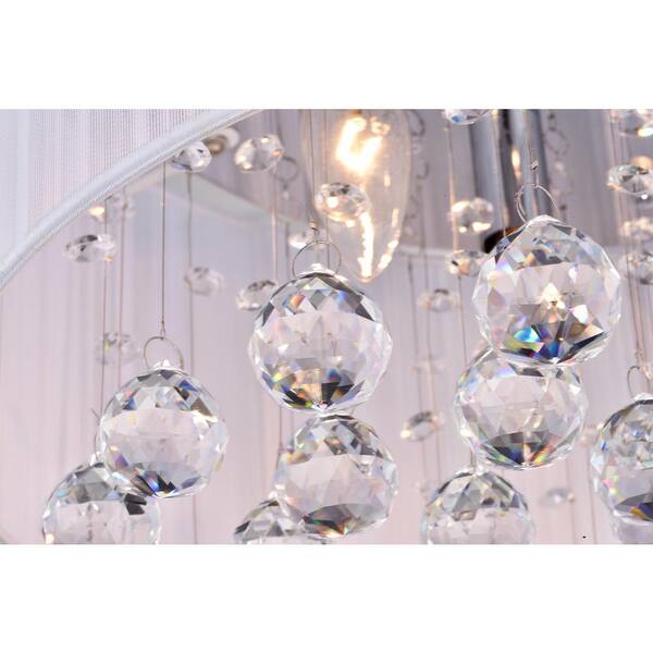 Belle 4-Light Chrome Flush Mount with White Threaded Drum Shade and Clear Glass Hanging Crystals