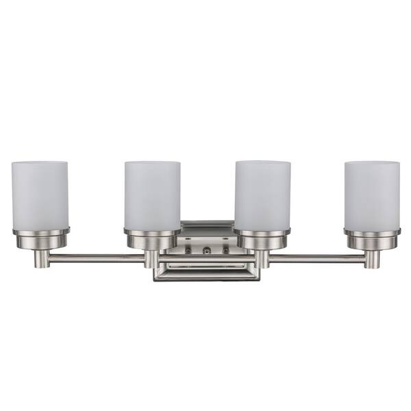 Fusion 27.5 in. 4-Light Brushed Nickel Bathroom Vanity Light Fixture with Frosted Glass Shades