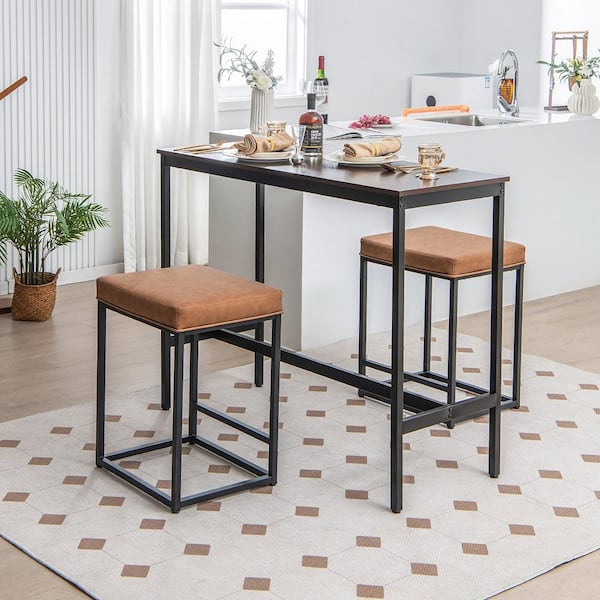 24 in. Brown Counter Height Backless Metal Bar Stools Kitchen Island Bar Chairs Set of 2