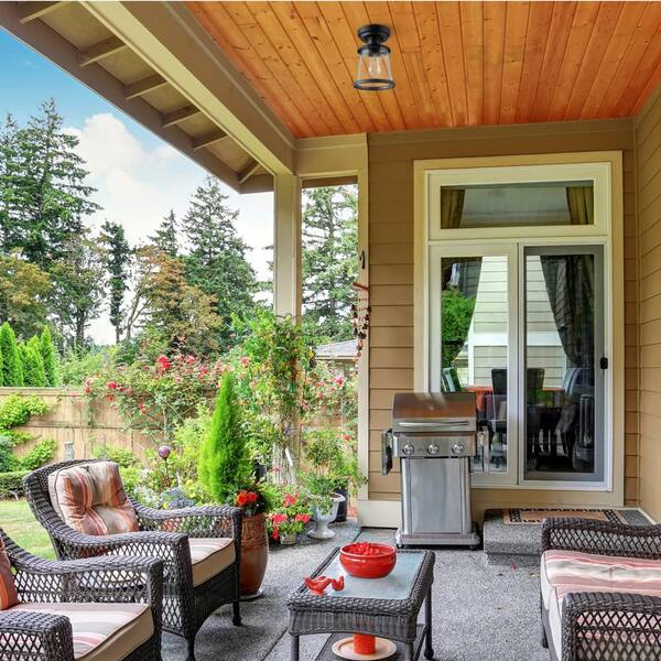 Rigby 9.6 in. 1-Light Matte Black Round Flush Mount, Farmhouse Ceiling Light