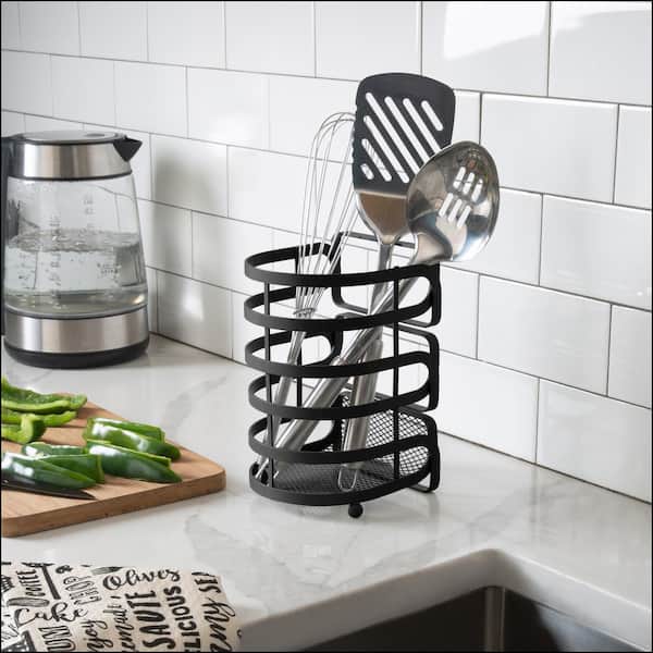 Industrial Cooking Utensil Basket in Matte Black