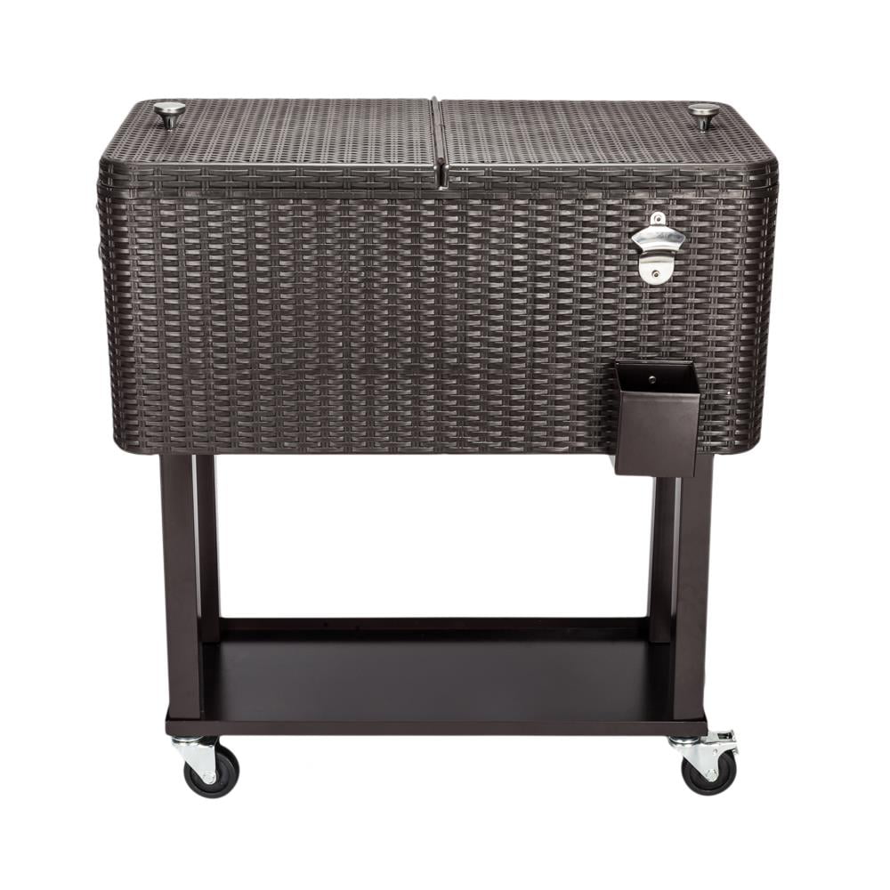 OverPatio 80QT Rattan Square Legs Cooler Cart with Shelf