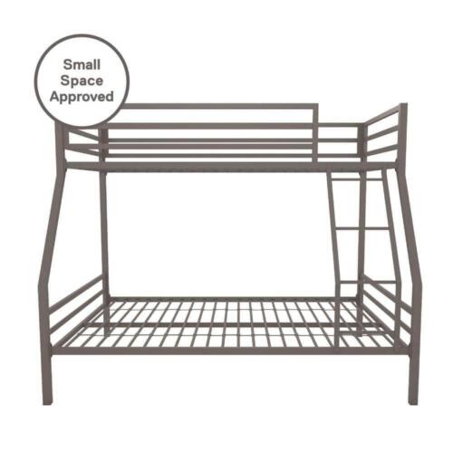 Novogratz Bunk Bed Twin-Over-Full Sturdy Attached Ladder Stainless Steel Gray