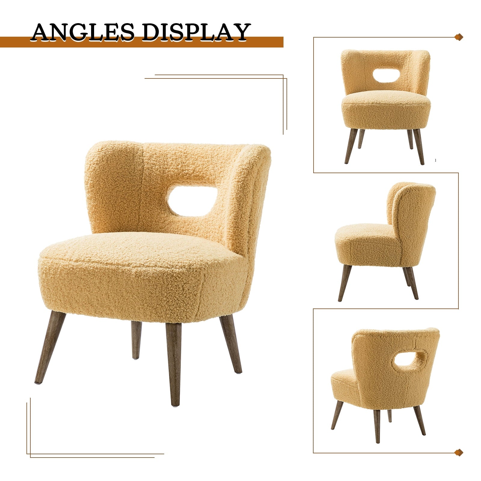 14 Karat Home Mini Vegan Lambskin sherpa Upholstery Barrel Chair in Mustard