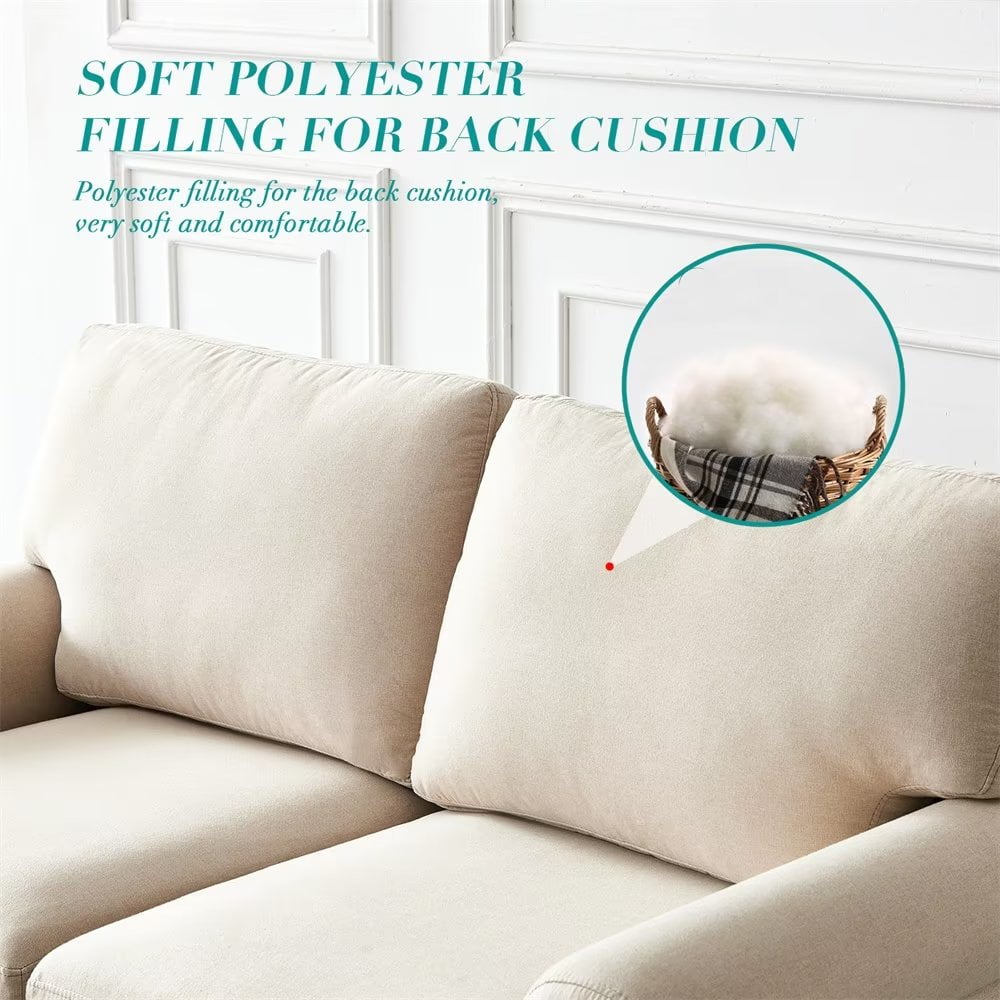 59.5inch Sofa, Modern Upholstered Loveseat with Silver Nailheads, Living Room Couch with Rolled Armrests and Thick Cushion, Beige