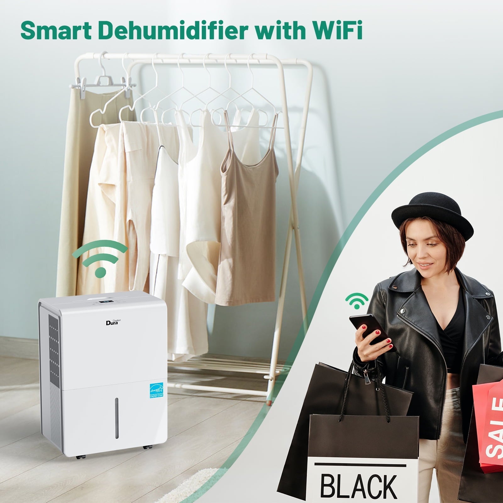 DuraComfort Dehumidifier for Basement Home with Pump,4500 Sq.ft 50 Pints Dehumidifier with Wi-Fi