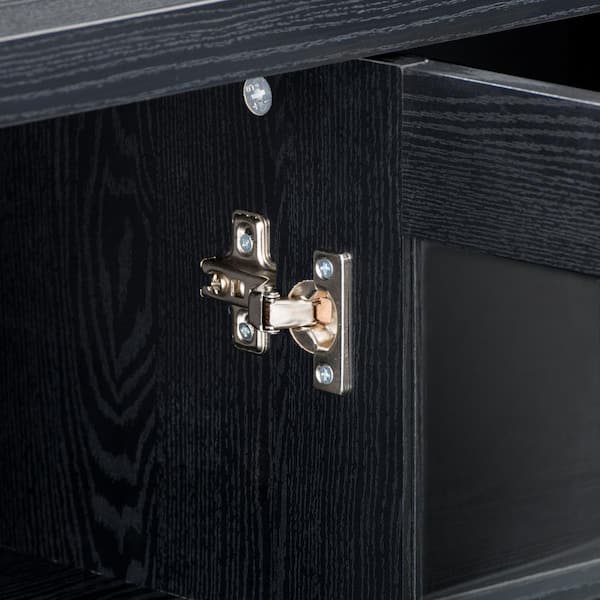Fremont Black Ravenwood TV Bench with Glass Cabinets for TVs up to 90 in.