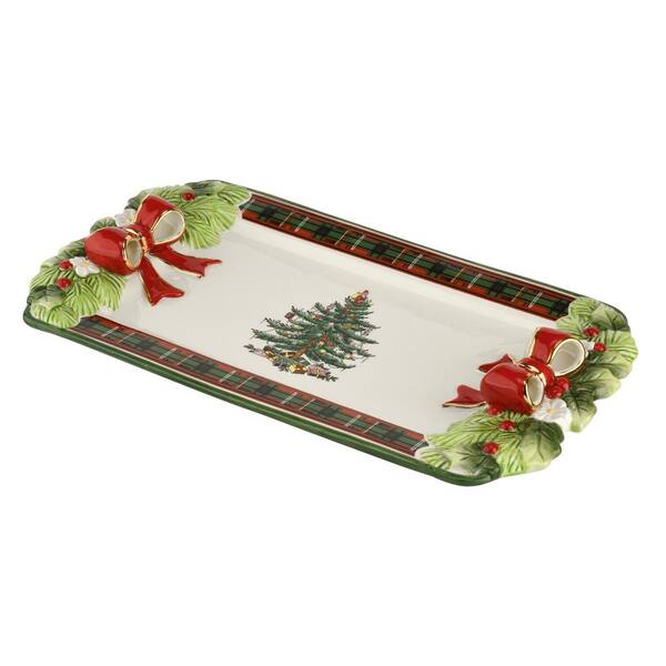 12 in. Christmas Tree Figural Tartan Ceramic Serving Tray