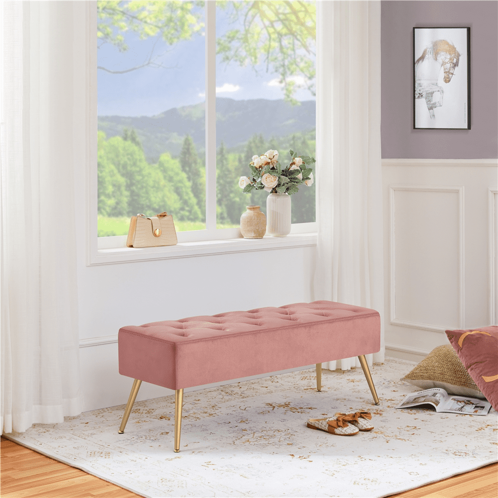 SmileMart Modern Ottoman Velvet Footstool Bench for Bedroom, Pink
