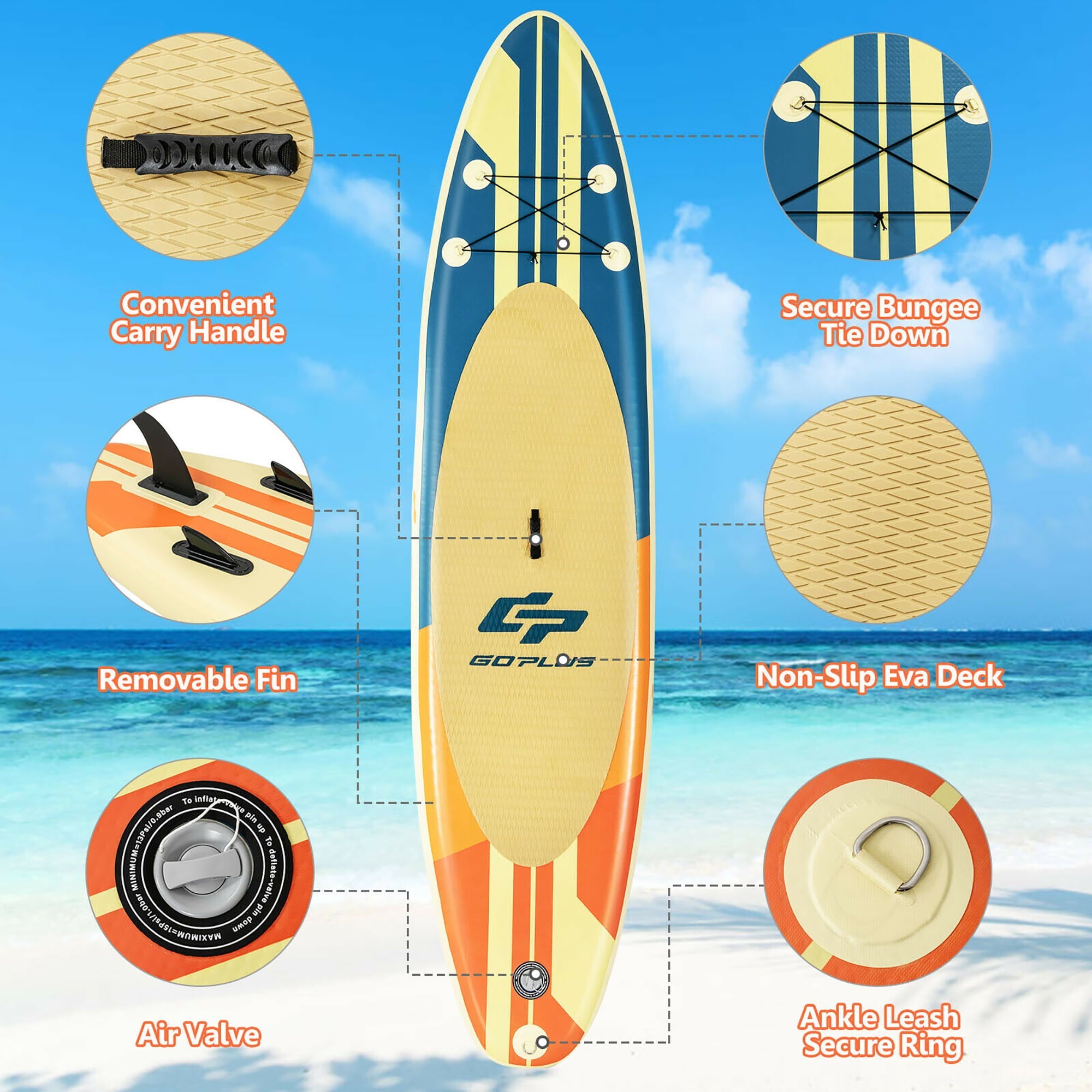 Goplus 10.5ft Inflatable Stand Up Paddle Board Surfboard with Bag Aluminum Paddle Pump