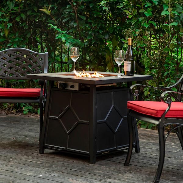 28 in. Outdoor Metal Propane Gas Fire Pit Table with PVC Waterproof Cover, 40,000 BTU, Black