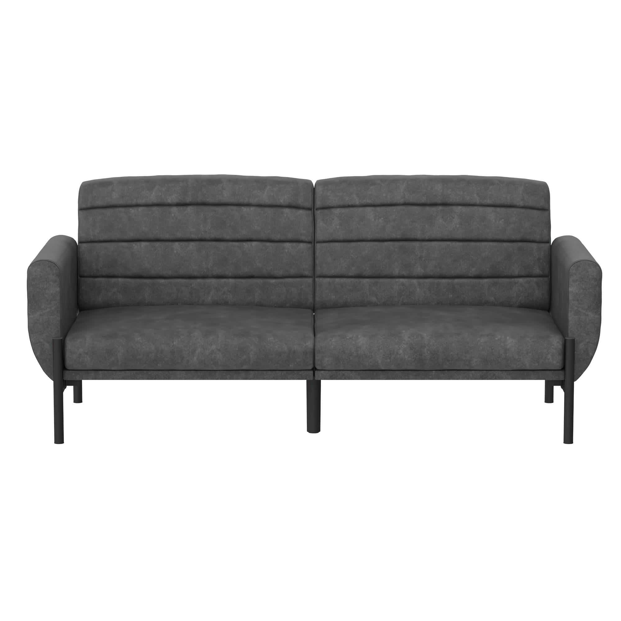 DHP Sadie Futon Sofa Bed and Couch Sleeper, Distressed Charcoal Black Faux Leather