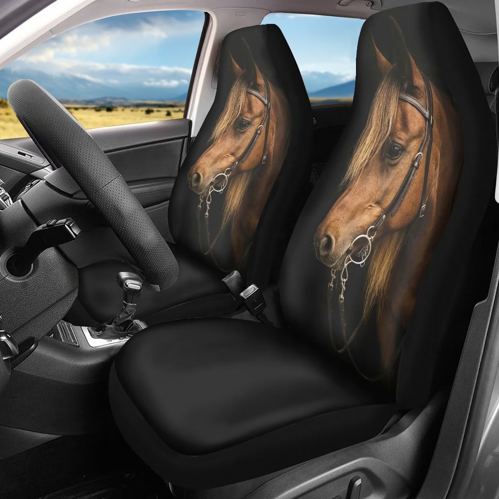 FKELYI Horse Car Seat Covers Front Only,Comfortable Auto Interior Seat Covers Full Set of 2,Washable Saddle Blanket Front Seat Cushion Covers for Women Men,Universal for Cars SUVs