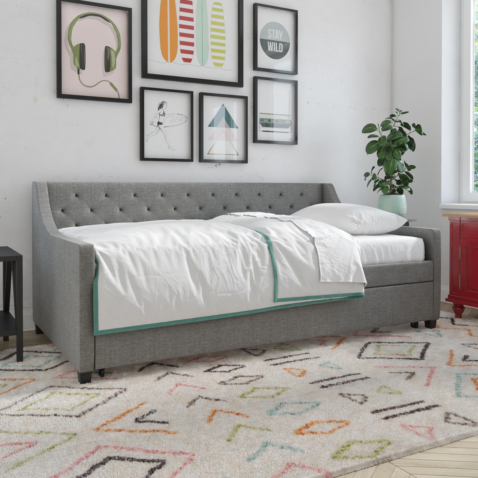 Novogratz Her Majesty Daybed and Trundle, Grey Linen