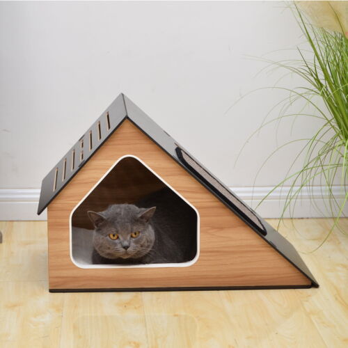 Modern Cat Condo with Sisal Scratching Pad & Washable Mat