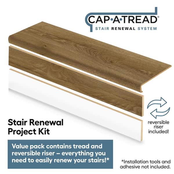 Bronze Belmont Ok/Moose Lk/Tanned Chstr 47in.Lx12.15in.Wx2.28in.T Laminate Stair Tread and Reversible Riser Kit Adhesive