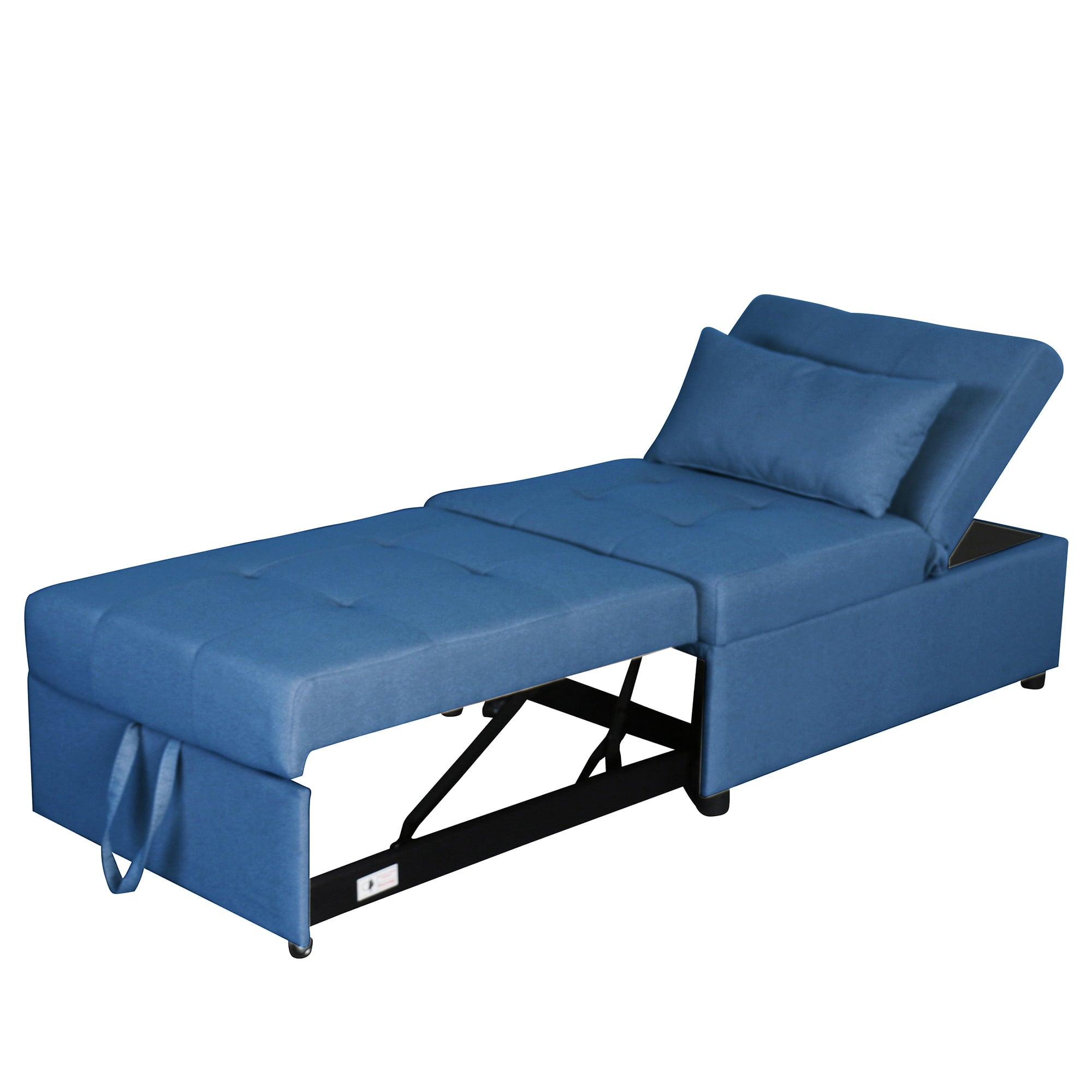 Pull Out Sofa Bed, Convertible Sleeper Chair, Multi-Function Folding Ottoman Modern Breathable Linen Guest Bed with Adjustable Sleeper for Small Room Apartment, Blue