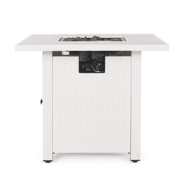 Symonds White/Light Grey Wood Grain Square Metal Fire Pit