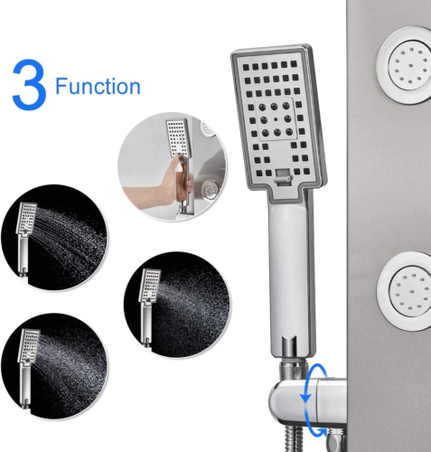 ROVOGO Shower Panel Tower, Rainfall Waterfall Shower Head, 5 Body Jets and 3-Fun