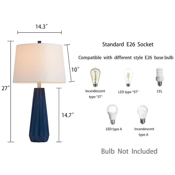 27 in. Blue Polyresin Table Lamp with Fabric Shade