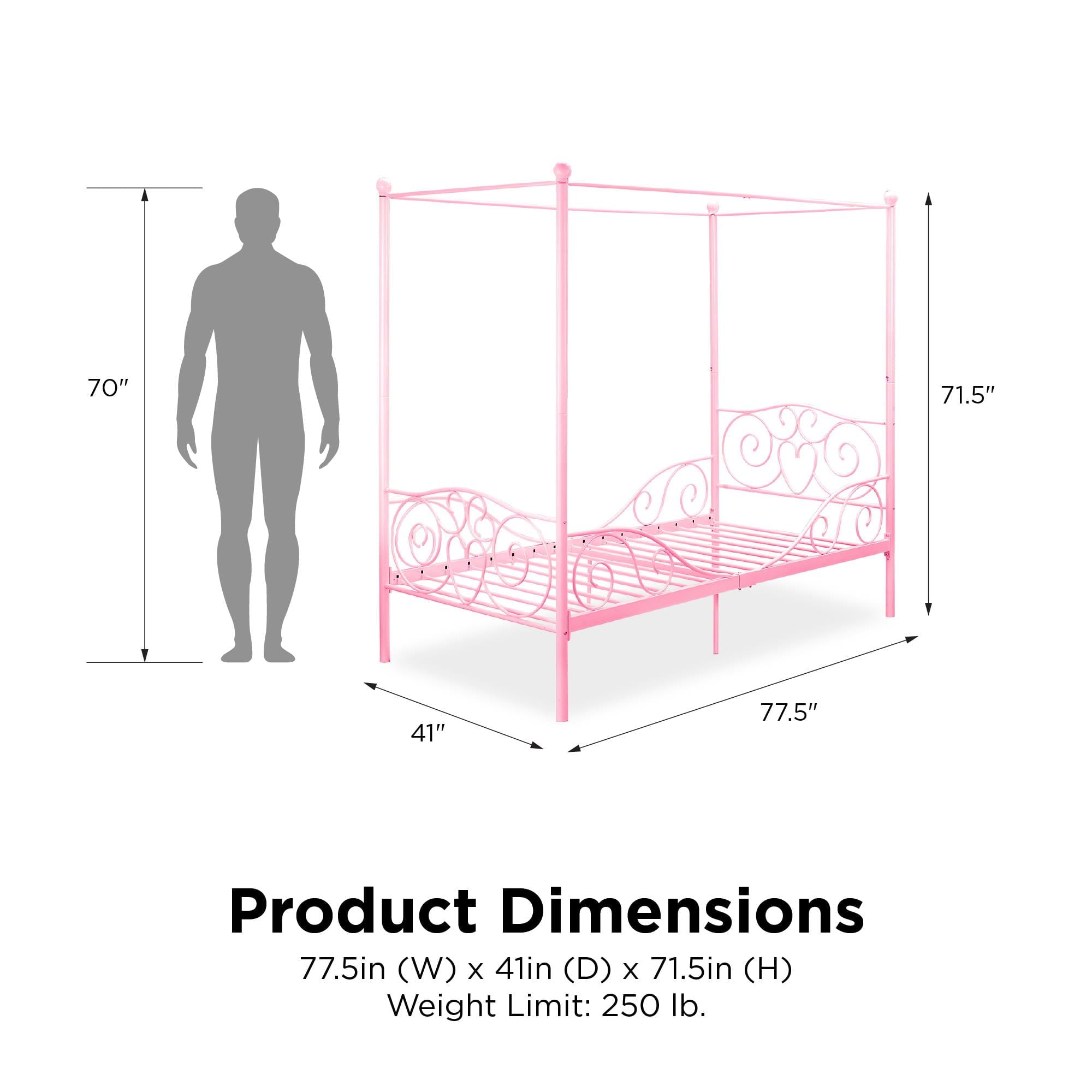 DHP Canopy Metal Bed, Twin, Pink