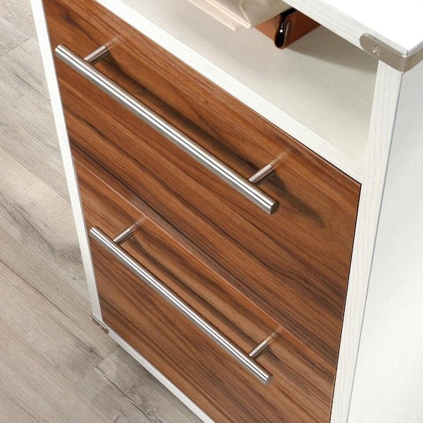 Vista Key 59 in. L-Shaped Pearl Oak with Blaze Acacia Engineered Wood 2-Drawer Desk
