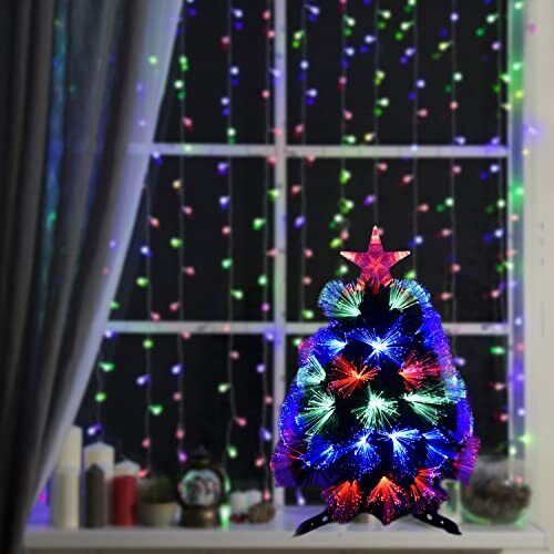 24 Inch Small Pre-lit Artificial Christmas Tree, Fiber Optic Tabletop Xmas Tree
